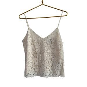 Ralph Lauren Black Label Cream Lace V-Neck Sleeveless Tank Top Blouse Size Large